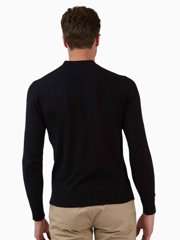 Jeff Banks Black Jeff Banks Grey 100% Cotton Long Sleeve Knit Polo Shirt - Image 2 of 4