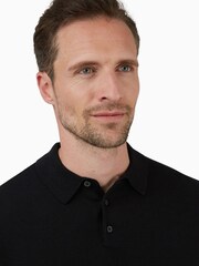 Jeff Banks Black Jeff Banks Grey 100% Cotton Long Sleeve Knit Polo Shirt - Image 4 of 4