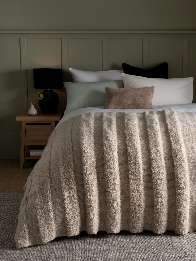 Natural Knitted Stripe Throw - Image 1 of 2