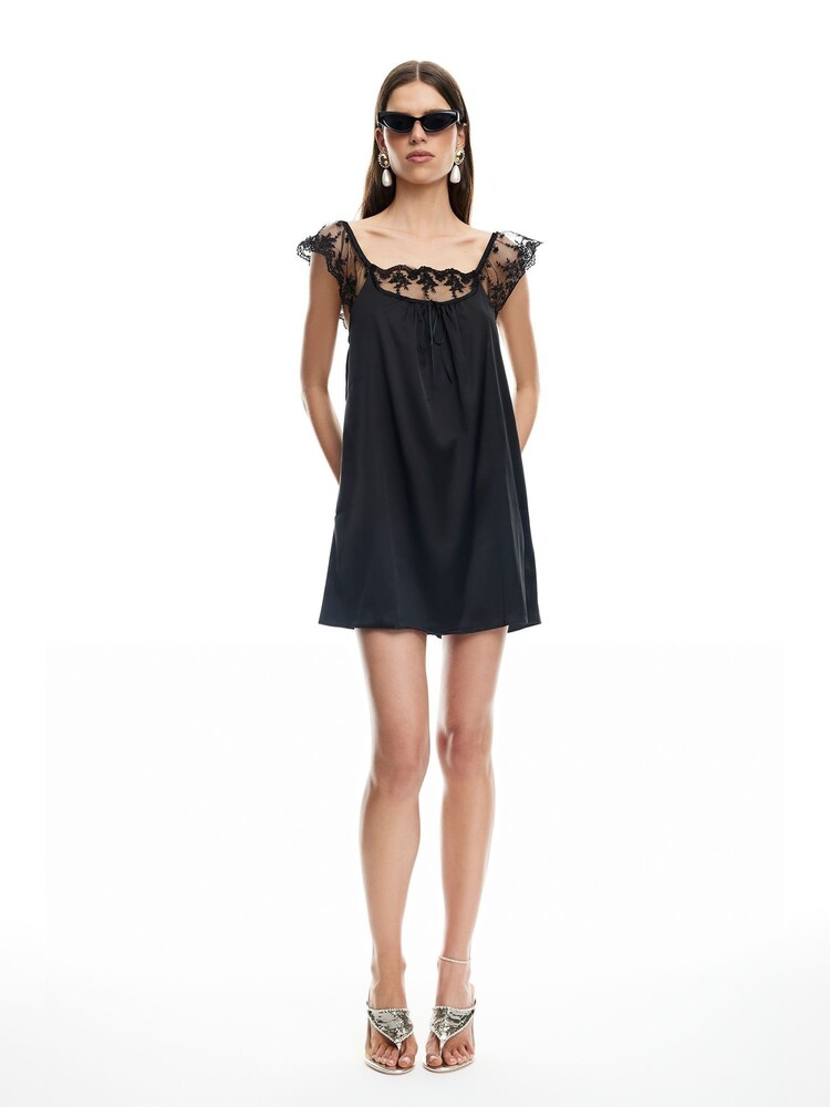 Lioness Black 11:11 Lace Trim Mini Dress - Image 2 of 5