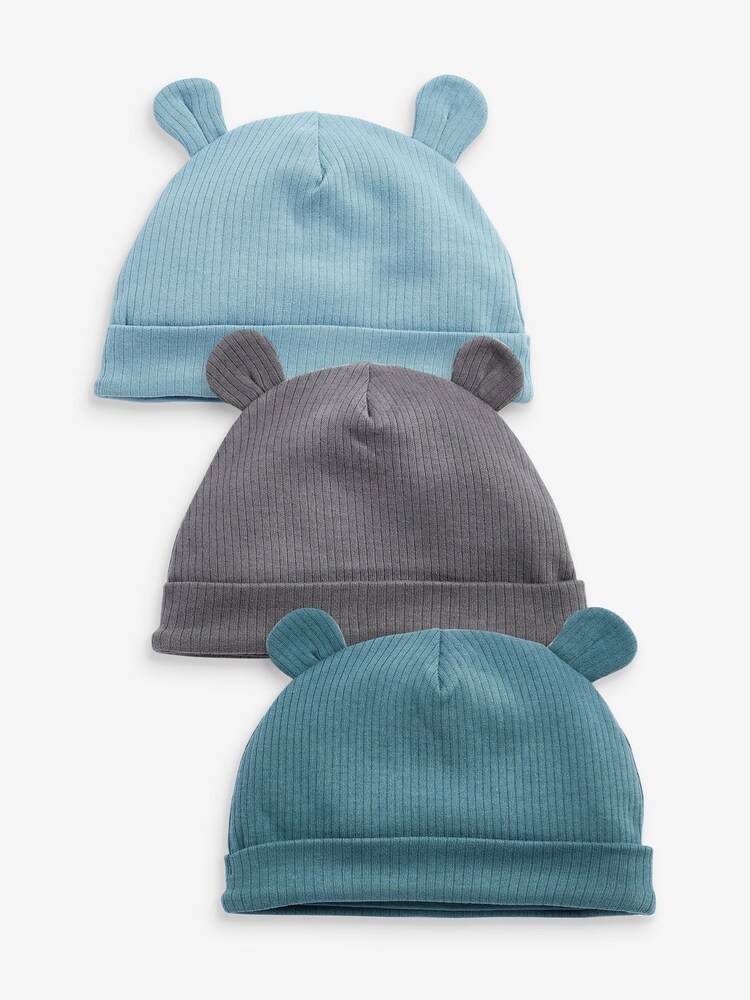 Blau - 3er Pack Beanie-Mützen mit Bärenohren für Babys (0–18 Monate) - Bild 1 von 5 Blau - 3er Pack Beanie-Mützen mit Bärenohren für Babys (0–18 Monate) - Bild 1 von 5