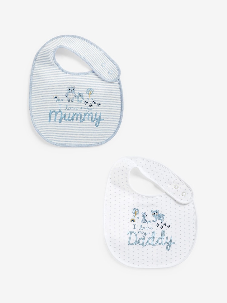 Blue Mummy/Daddy Baby 100% Cotton Bibs 2 Pack - Image 1 of 3