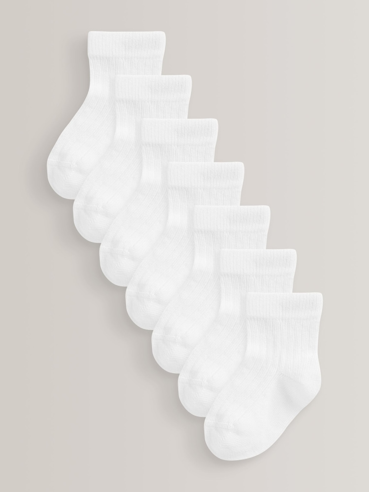White 7 Pack Rib Baby Socks (0mths-2yrs) - Image 1 of 2