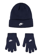 Granatowy - Dzianinowy zestaw Nike Club dla starszych dzieci: czapka beanie i rękawiczki (8–15 lat) - Image 5 of 6