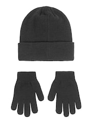Nike Black Club Older Kids Knitted Beanie Hat and Gloves Set 8-15yrs - Image 2 of 2