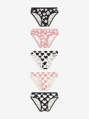 Pink/Black/White Heart 5 Pack Bikini Briefs (2-16yrs) - Image 1 of 7