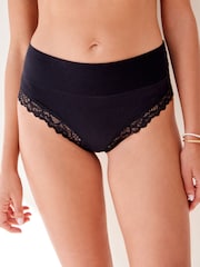 Black High Rise High Leg Ultimate Comfort Brushed Lace Trim Knickers - Image 1 of 5
