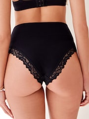 Black High Rise High Leg Ultimate Comfort Brushed Lace Trim Knickers - Image 3 of 5