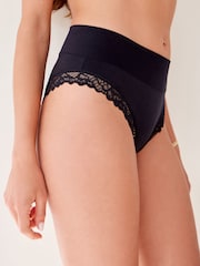 Black High Rise High Leg Ultimate Comfort Brushed Lace Trim Knickers - Image 4 of 5
