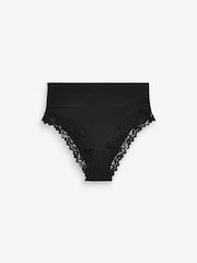 Black High Rise High Leg Ultimate Comfort Brushed Lace Trim Knickers - Image 5 of 5