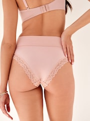 Pastel Rose High Rise High Leg Ultimate Comfort Brushed Lace Trim Knickers - Image 3 of 7