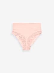 Pastel Rose High Rise High Leg Ultimate Comfort Brushed Lace Trim Knickers - Image 7 of 7