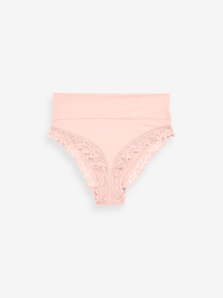 Pastel Rose High Rise High Leg Ultimate Comfort Brushed Lace Trim Knickers - Image 7 of 7