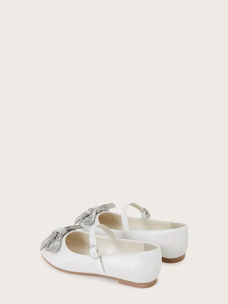Monsoon Natural Bobbie Dazzle Bow Ballerina Flat Shoes - Image 2 of 4