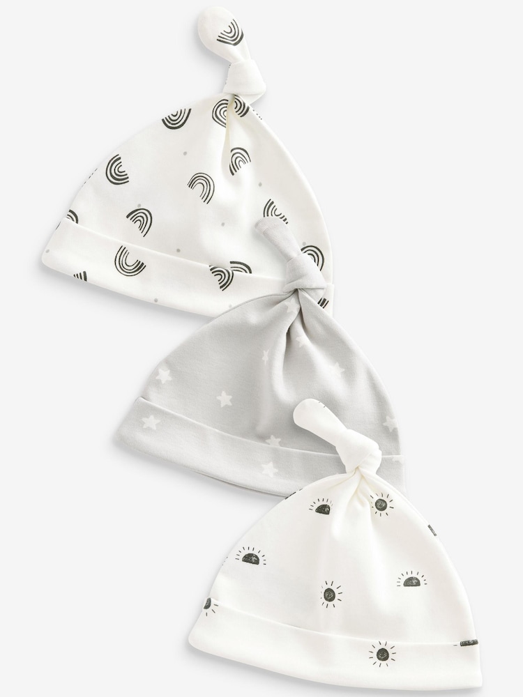 White / Grey Baby Tie Top Hats 3 Pack (0-12mths) - Image 1 of 1