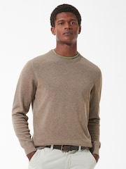 Barbour® Sand Mens Pima Crew Neck Cotton Jumper - Image 1 of 6
