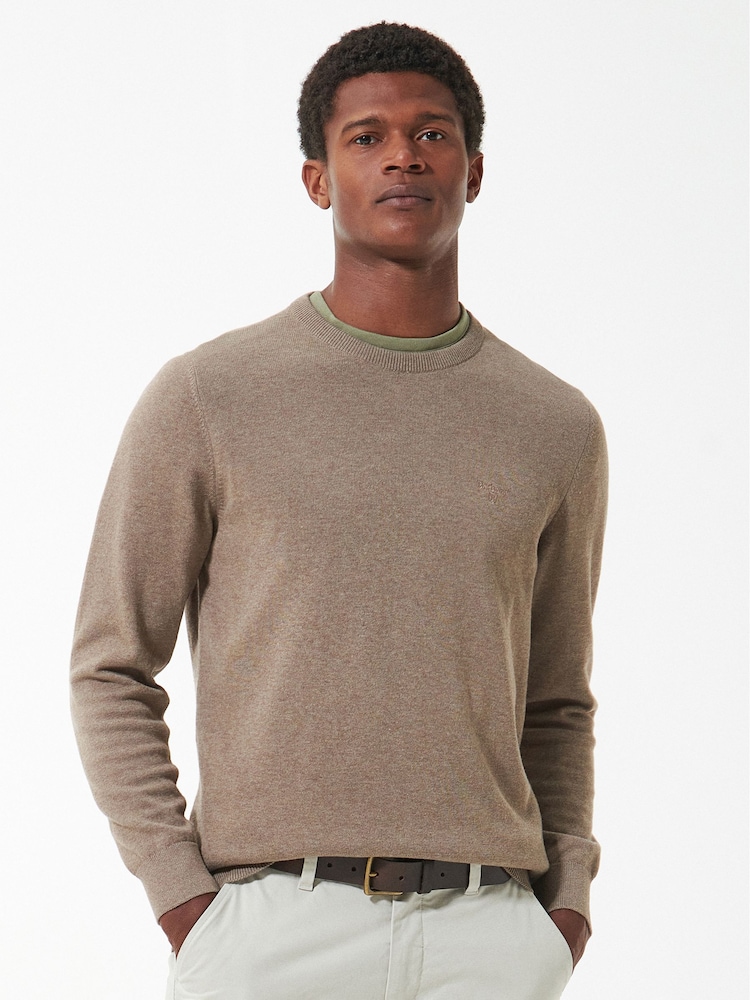 Barbour® Sand Mens Pima Crew Neck Cotton Jumper - Image 1 of 6