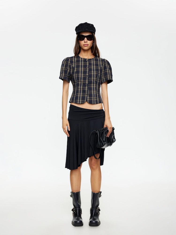 Lioness Blue Femme Structured Plaid Cropped Blouse - Image 1 of 5
