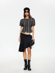 Lioness Blue Femme Structured Plaid Cropped Blouse - Image 2 of 5