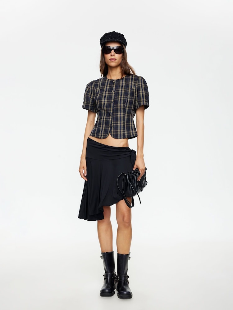 Lioness Blue Femme Structured Plaid Cropped Blouse - Image 2 of 5