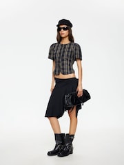 Lioness Blue Femme Structured Plaid Cropped Blouse - Image 3 of 5