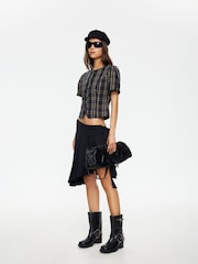 Lioness Blue Femme Structured Plaid Cropped Blouse - Image 4 of 5