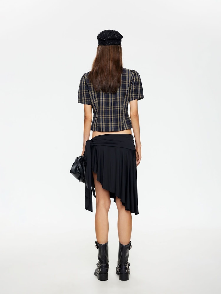 Lioness Blue Femme Structured Plaid Cropped Blouse - Image 5 of 5
