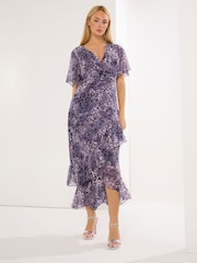 Star by Julien MacDonald Purple Animal Tiered Wrap Dress - Image 1 of 4