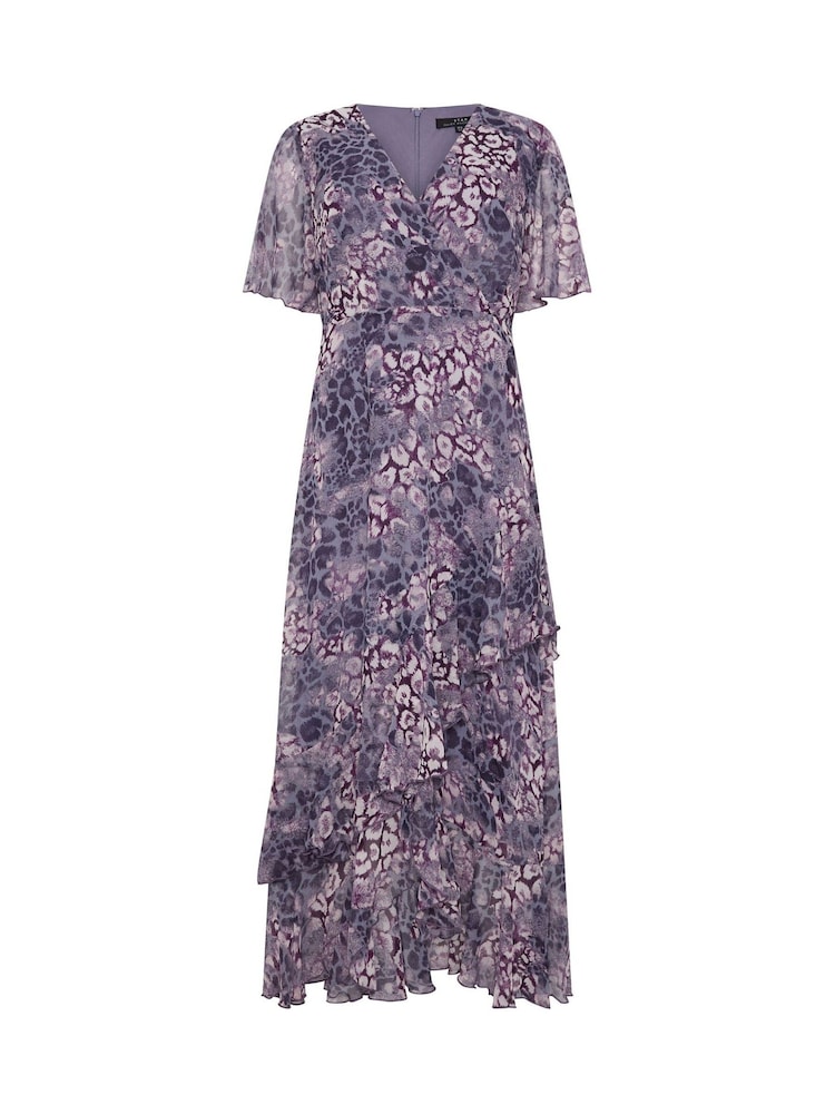 Star by Julien MacDonald Purple Animal Tiered Wrap Dress - Image 4 of 4 Star by Julien MacDonald Purple Animal Tiered Wrap Dress - Image 4 of 4