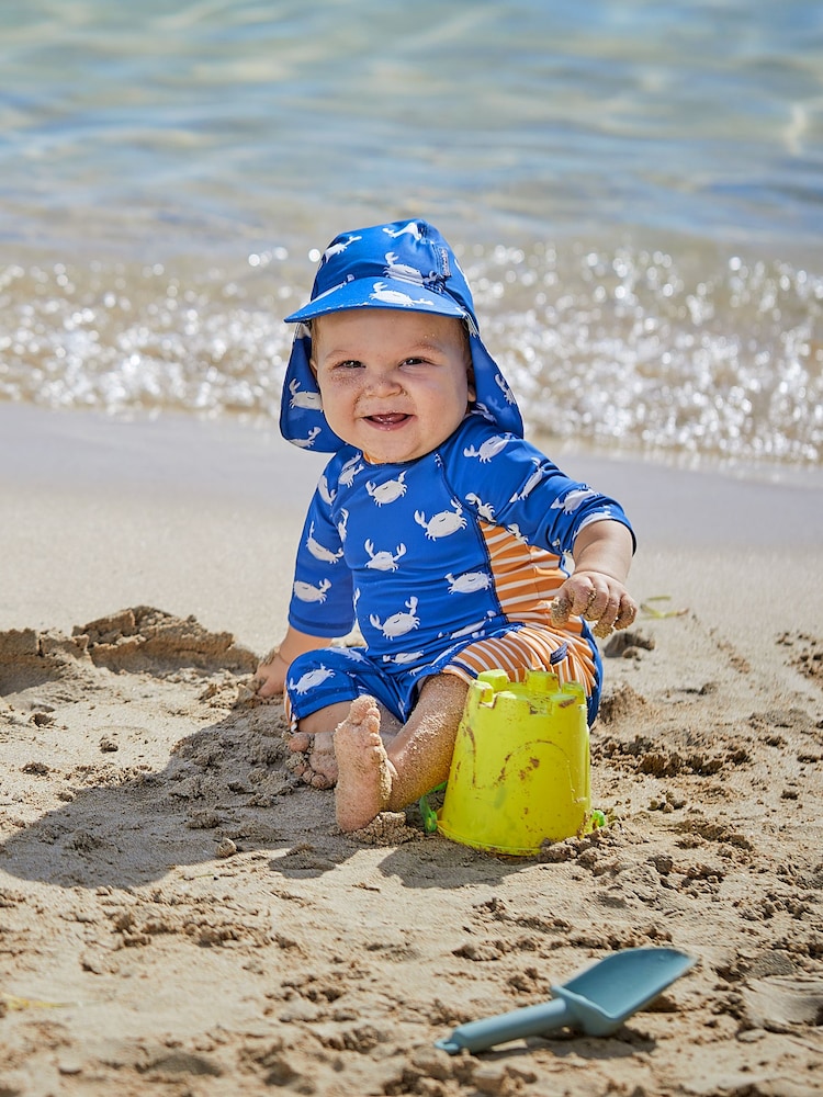 JoJo Maman Bébé Blue Crab UPF 50 1-Piece Sun Protection Suit - Image 1 of 5