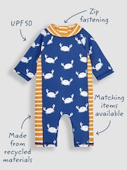JoJo Maman Bébé Blue Crab UPF 50 1-Piece Sun Protection Suit - Image 4 of 5