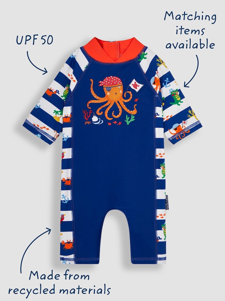 JoJo Maman Bébé Navy Blue Pirate UPF 50 1-Piece Sun Protection Suit - Image 3 of 3