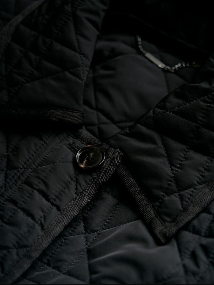 Another Sunday Diamond Quilted Padded Lightweight Midi Coat with Collar In Black - Image 5 of 5