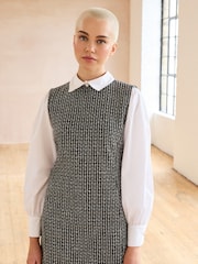 Schwarz/Weiss Tweed - Langärmeliges 2-in-1-Minikleid - Bild 1 von 7