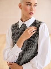 Schwarz/Weiss Tweed - Langärmeliges 2-in-1-Minikleid - Bild 4 von 7