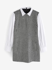 Schwarz/Weiss Tweed - Langärmeliges 2-in-1-Minikleid - Bild 6 von 7