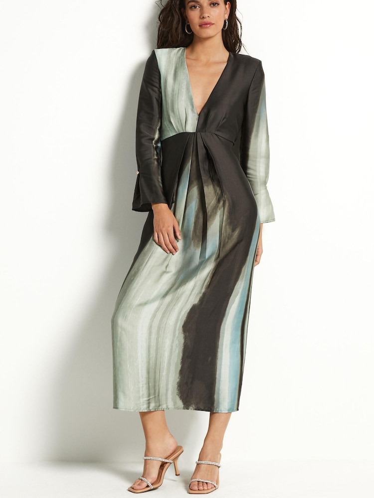 Navy Brush Stroke Print Midi Dress - Image 1 of 6