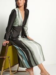 Navy Brush Stroke Print Midi Dress - Image 2 of 6