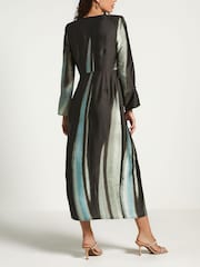 Navy Brush Stroke Print Midi Dress - Image 3 of 6