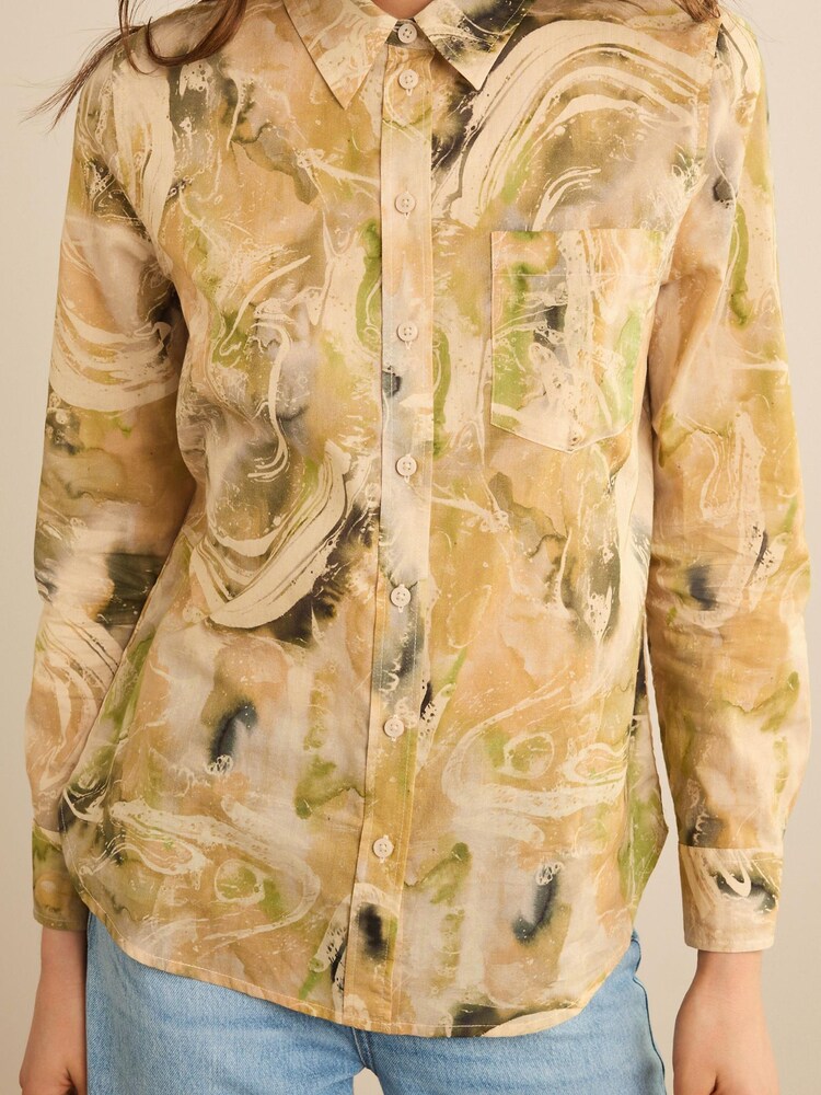 Cream Abstract Print Long Sleeve Shirt - Image 4 of 6
