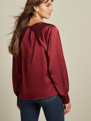 Red Pleat Front Long Sleeve Blouse - Image 3 of 6