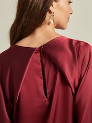 Red Pleat Front Long Sleeve Blouse - Image 4 of 6
