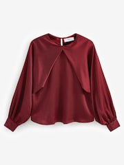 Red Pleat Front Long Sleeve Blouse - Image 5 of 6