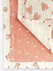 Pink Teddy Baby Muslin Cloths 4 Packs - Image 1 of 5