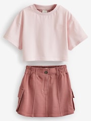 rožnata - Džersi kargo hlače (z žepi na hlačnicah) Utility krila & majica Set (3-16yrs) - Slika 5 iz 6