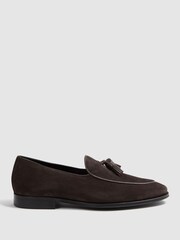 Reiss Chocolate Windsor Suede Tassel Loafers - Image 2 of 6