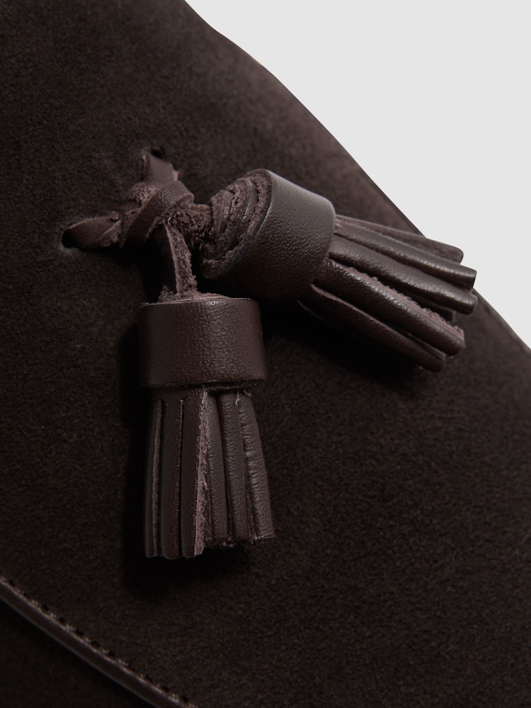 Reiss Chocolate Windsor Suede Tassel Loafers - Image 6 of 6