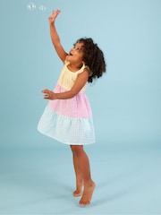 Monsoon Baby Pink Gingham Colour Block Dress - Image 1 of 4