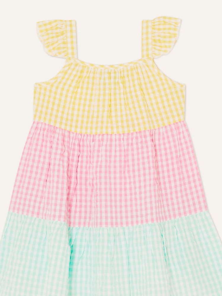 Monsoon Baby Pink Gingham Colour Block Dress - Image 2 of 4