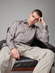Neutral Champagne Regular Fit EDIT Satin Shirt - Image 1 of 9